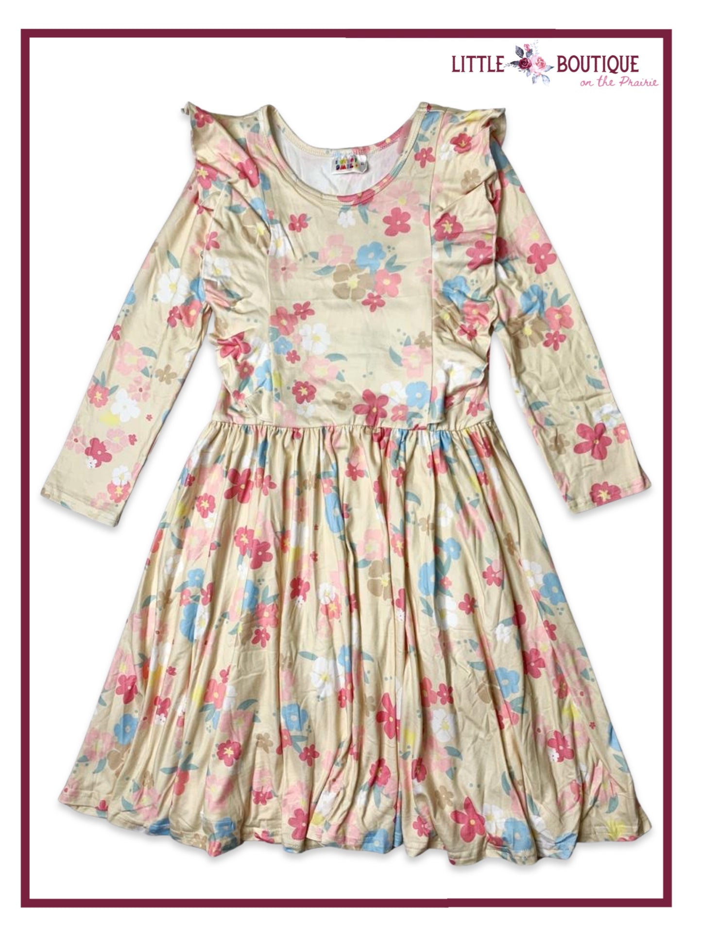 Pastel Floral on Beige Ruffle Dress